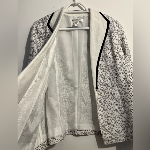 Rafael Y2K Black & White Linen Blend Open Front Jacket – Size 14 - Picture 6 of 10